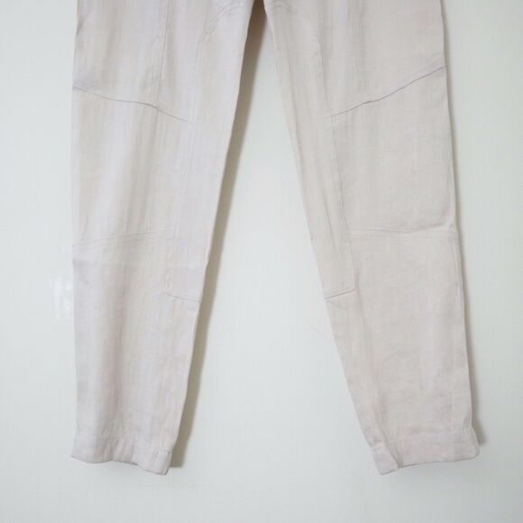 Vince Size 4 Linen Blend Patchwork Cargo Jogger Pants Cream Zipper Front - Picture 6 of 12